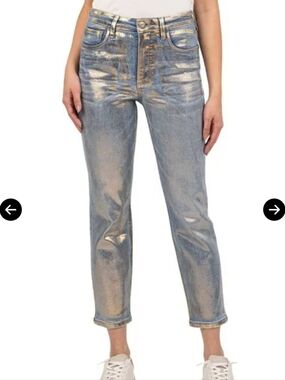Kut From The Kloth Rachael Gold Coated Fab Sb High Waist Crop Mom Jeans Sz 4